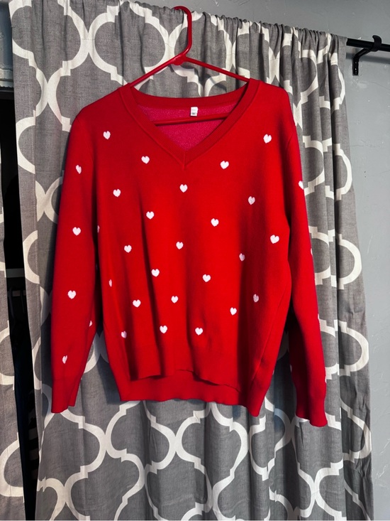 Amazon Sweaters - Amazon Red V-Neck Sweater with White Heart Print
